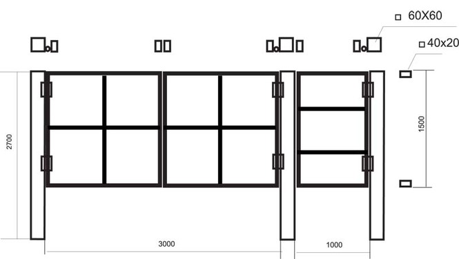 Ворота из профильной трубы 40х40 чертеж